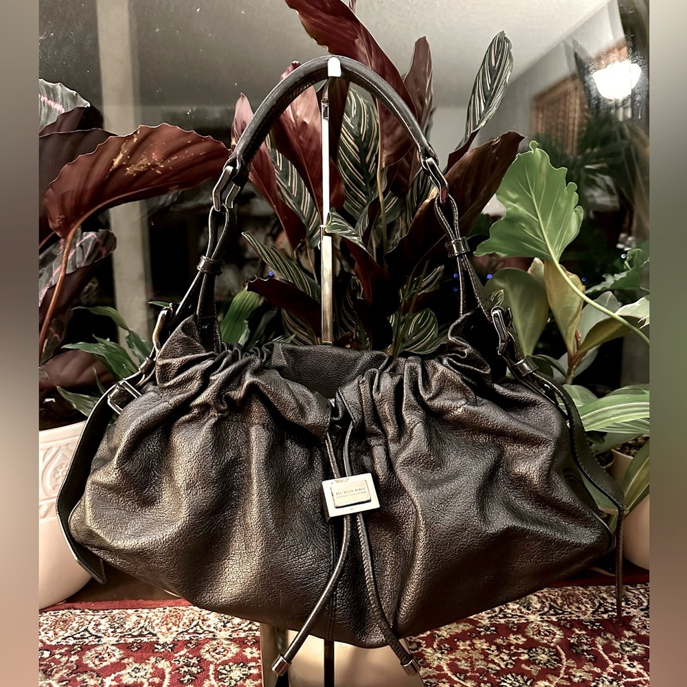 Burberry Warrior Leather Drawstring Hobo Black